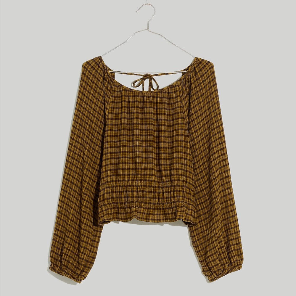 Madewell Tie Back Cutout Top in Plaid - XL